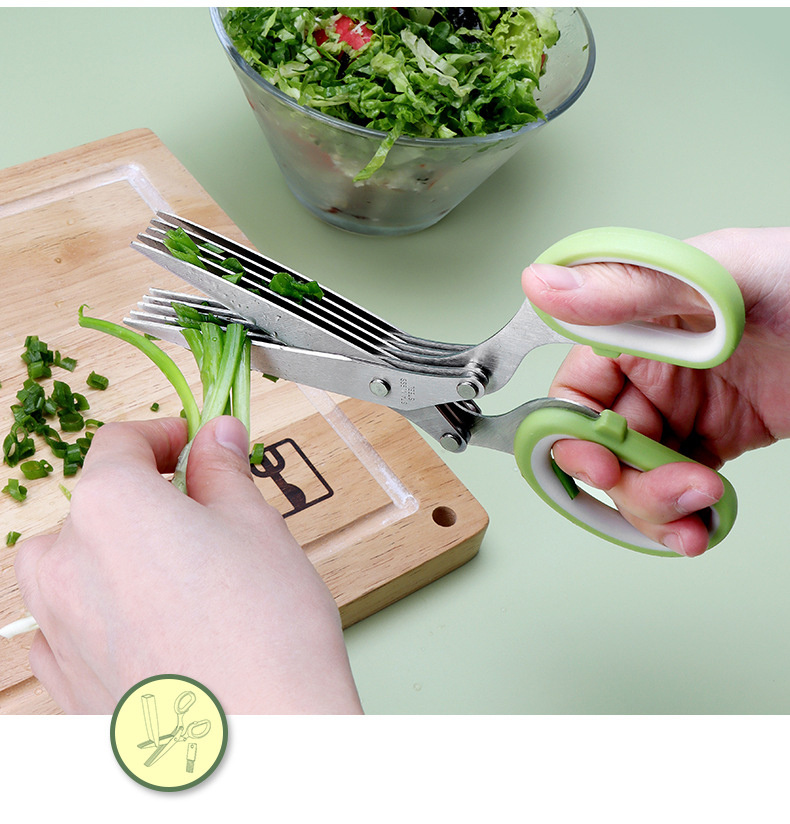 Herb Scissors Set,Multipurpose Herbs Shears,Cool Kitchen Gadgets with Cover  Comb Cleaning Brush,Cutting Mincer Chopper Gilantro, Vegetables,BasilC 