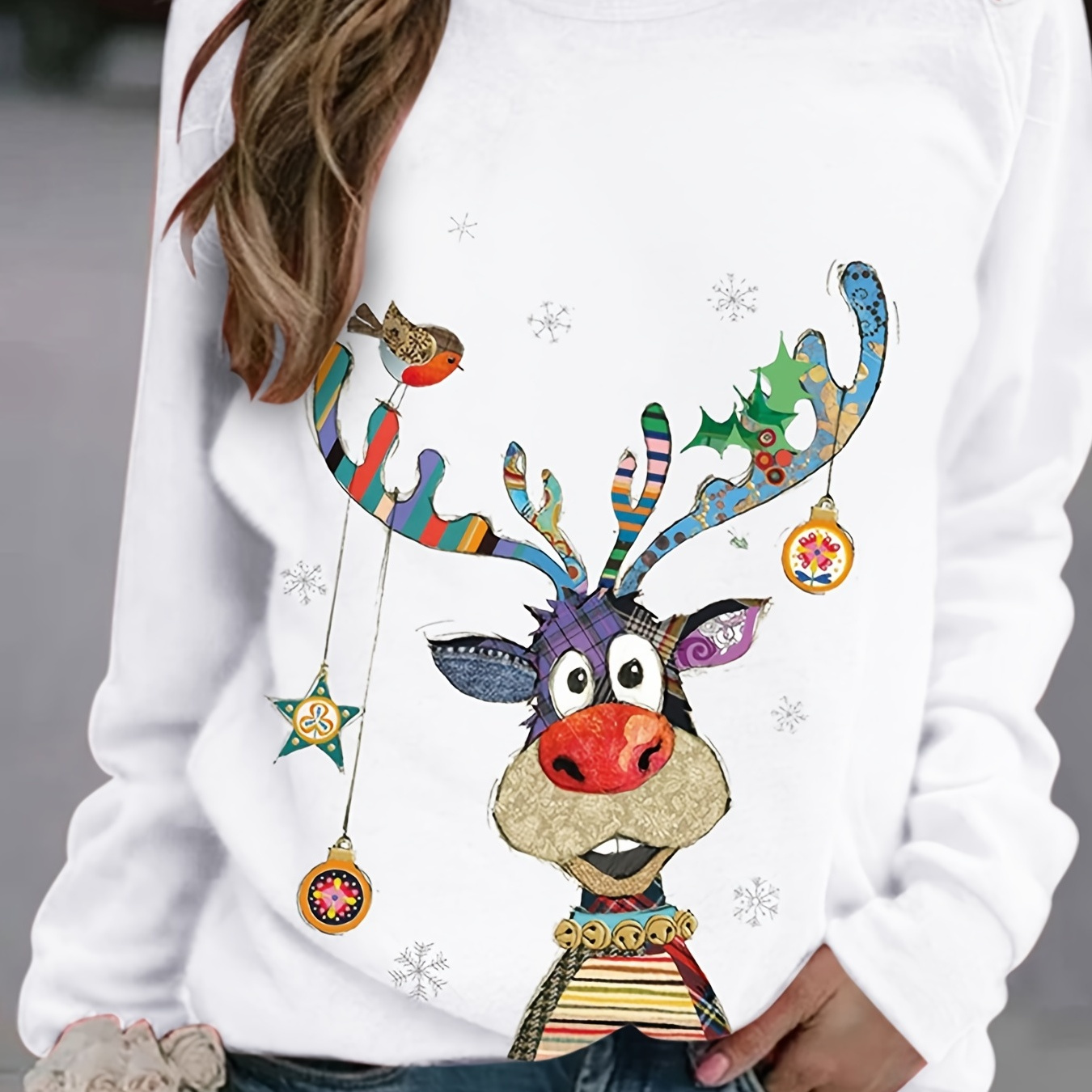 Women's Sweatshirt Casual Christmas Crew Neck Printed Long Sleeve Fashion Fall Loose Pullover