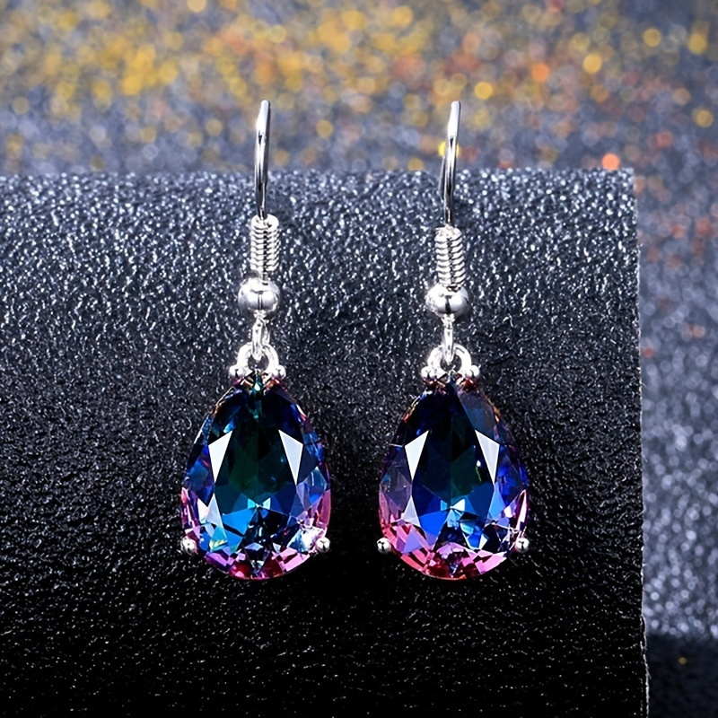 

Fashion Dangle Earrings Luxury Sparkling Zicron Water Drops Colorful Gemstone Earrings