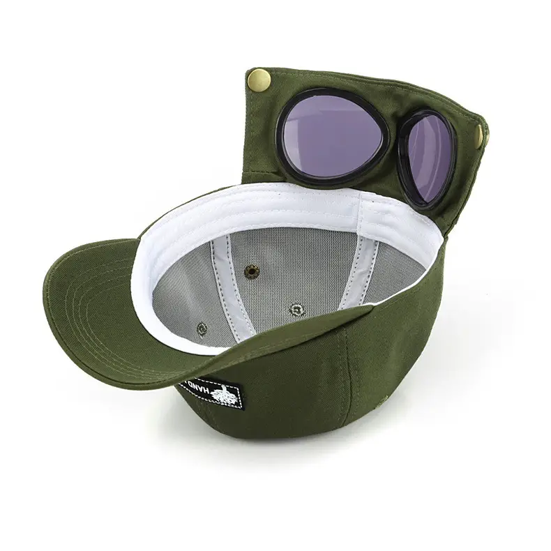 goggles baseball cap hat with foldable sunglasses peaked cap unisex retro pilot hat details 8