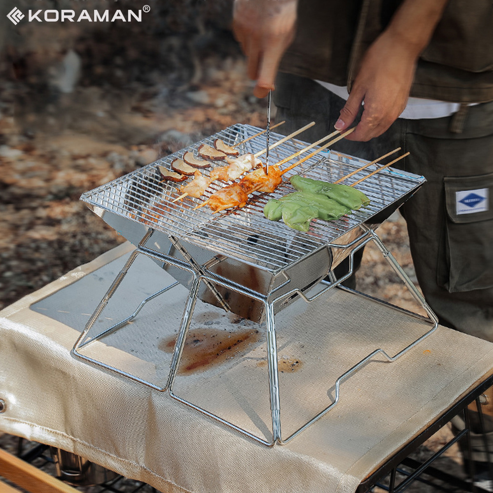 Stainless Steel Folding Charcoal Grill With Carrying Bag Backpacking