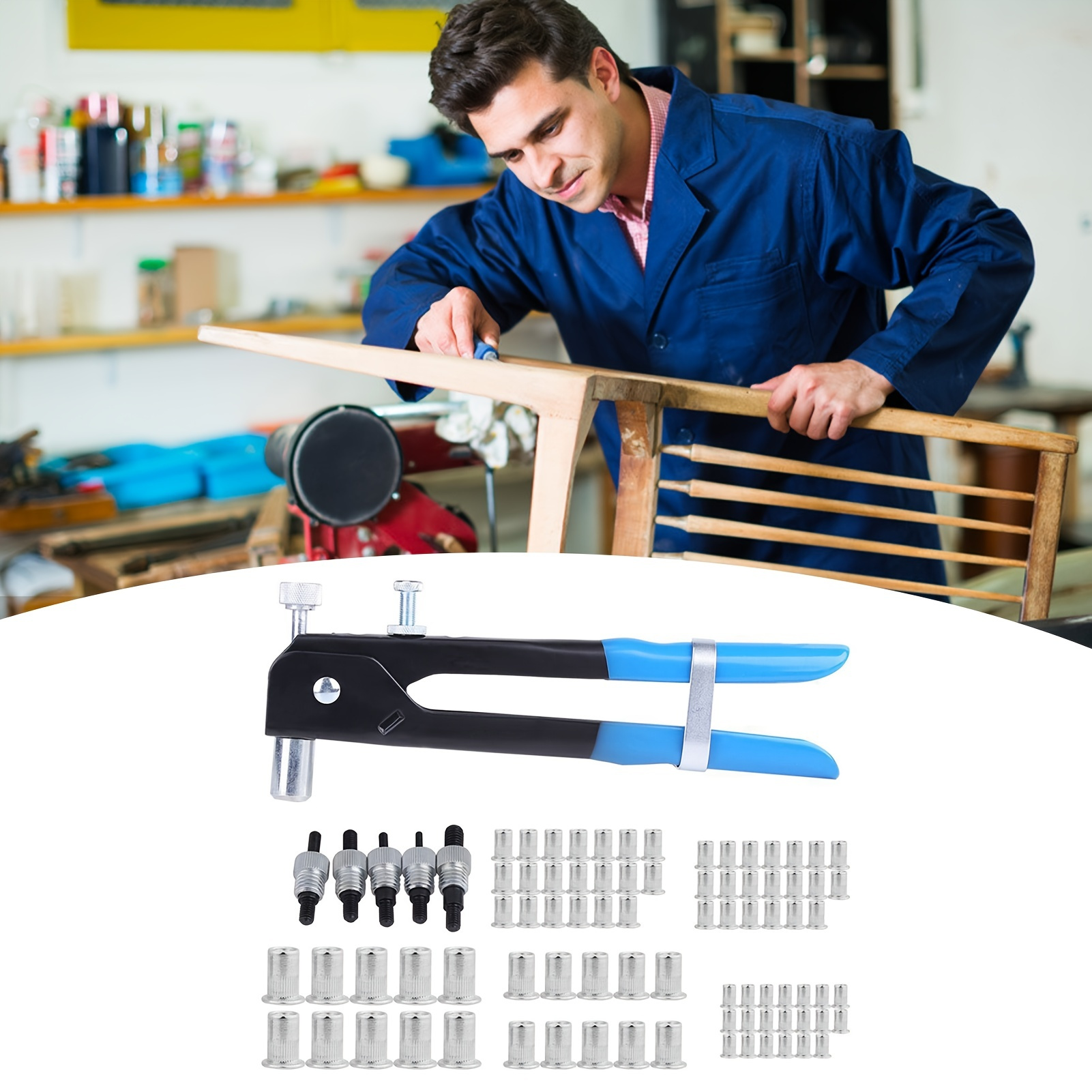 86pcs Hand Riveter Nut Rivet Gun Kit Manual Threaded Nut Rive Tool Kit