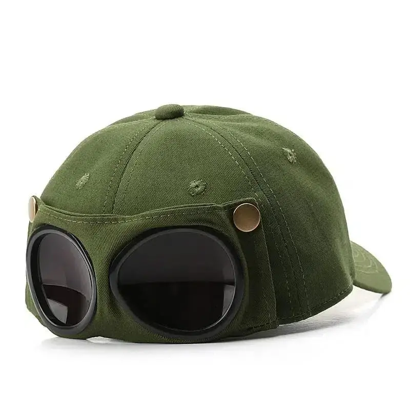 goggles baseball cap hat with foldable sunglasses peaked cap unisex retro pilot hat details 9