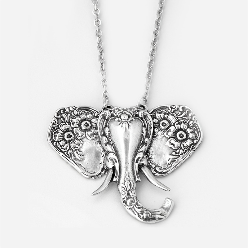 

Personality African Elephant Flower Pendant Necklace Fashion Ladies Vintage Necklace Jewelry
