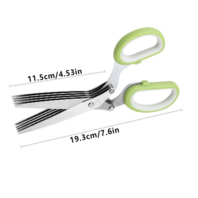 BISNIE Herb Scissors Set,Multipurpose Stainless Steel 5 Blade Kitchen Salad  Scissors with Safety Cover and Cleaning Comb,Kitchen Scissors for Chopping  Herbs and Papers(Black-Green) 