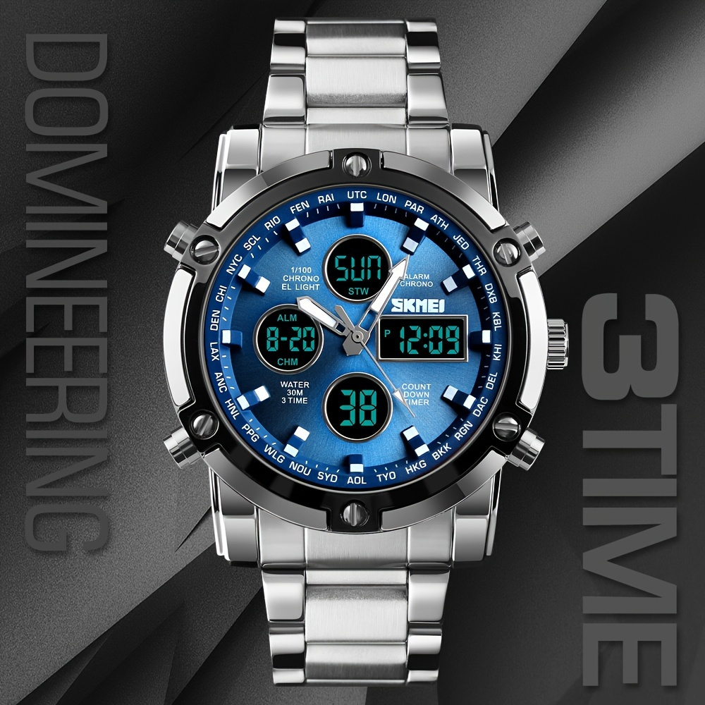 

Skmei New Men Sport Fashion Watch Quartz Stopwatch Dual Display Watch 3 Time Countdown Waterproof Wrist Watch, Ideal Choice For Gifts