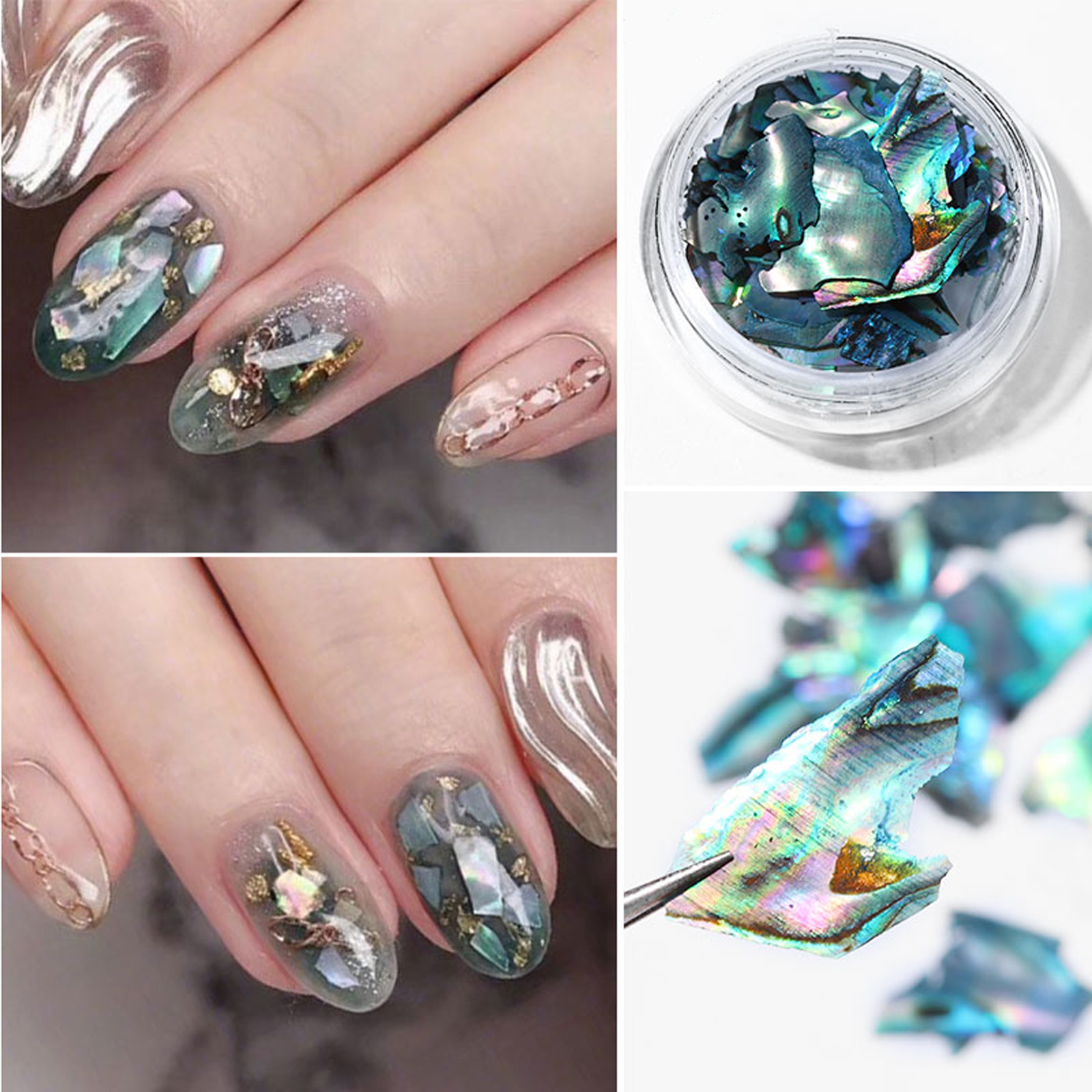 NEGJ Natural Sea-shell Abalon Silces Gradient Crushed Stone 3D Nail Art  Decoration Glitter for Candle Making Jelly Stamper Nail Embellishments  French Manicure Stamper Nail Sugar Petite Nails for Small 