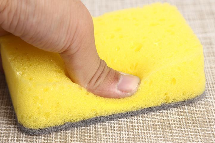 Three Yellow Sponges Washing Dishes Other Domestic Needs Isolated