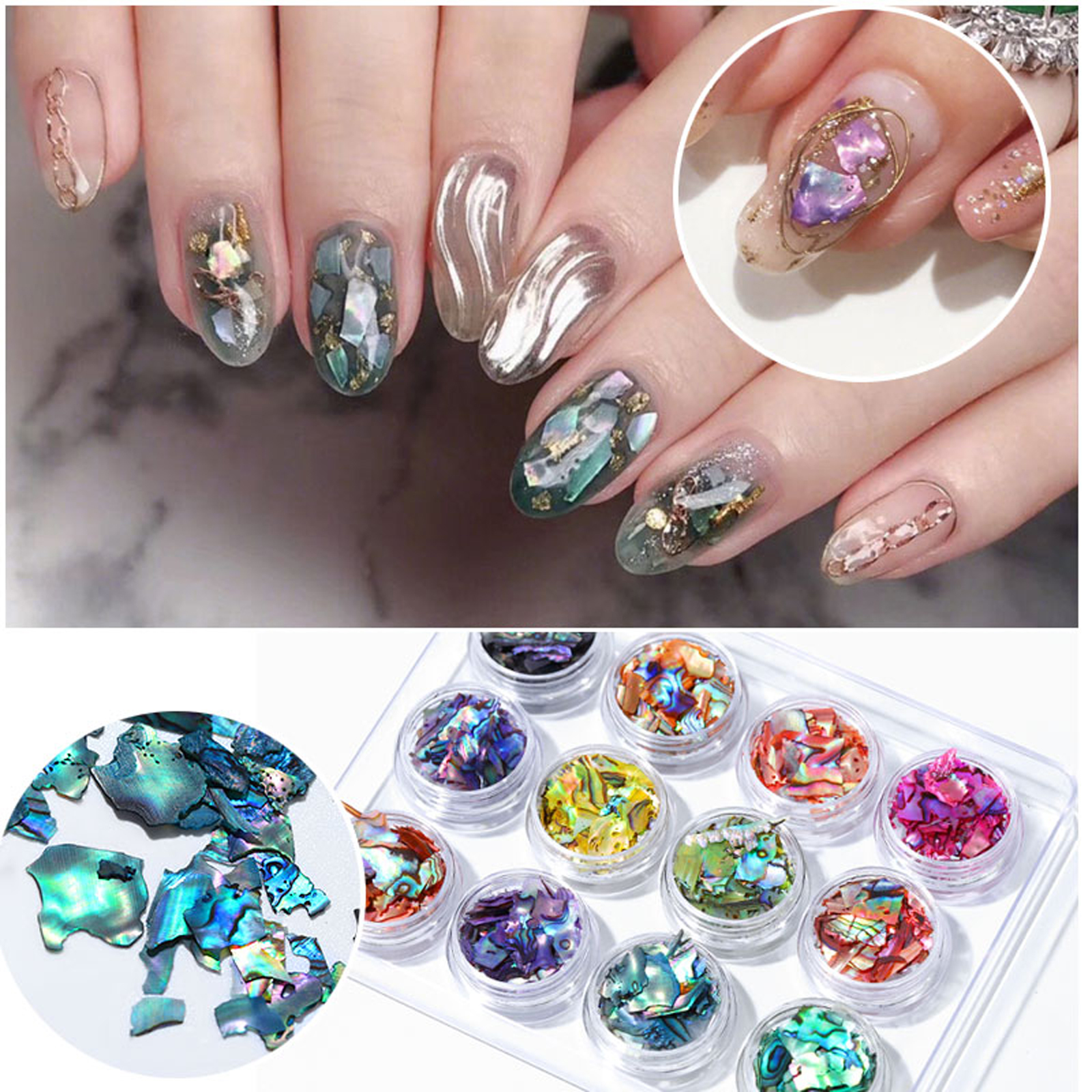 Real Abalone Shell Set (Irregular Nail Art Shell Abalone Slices- 9 Nat