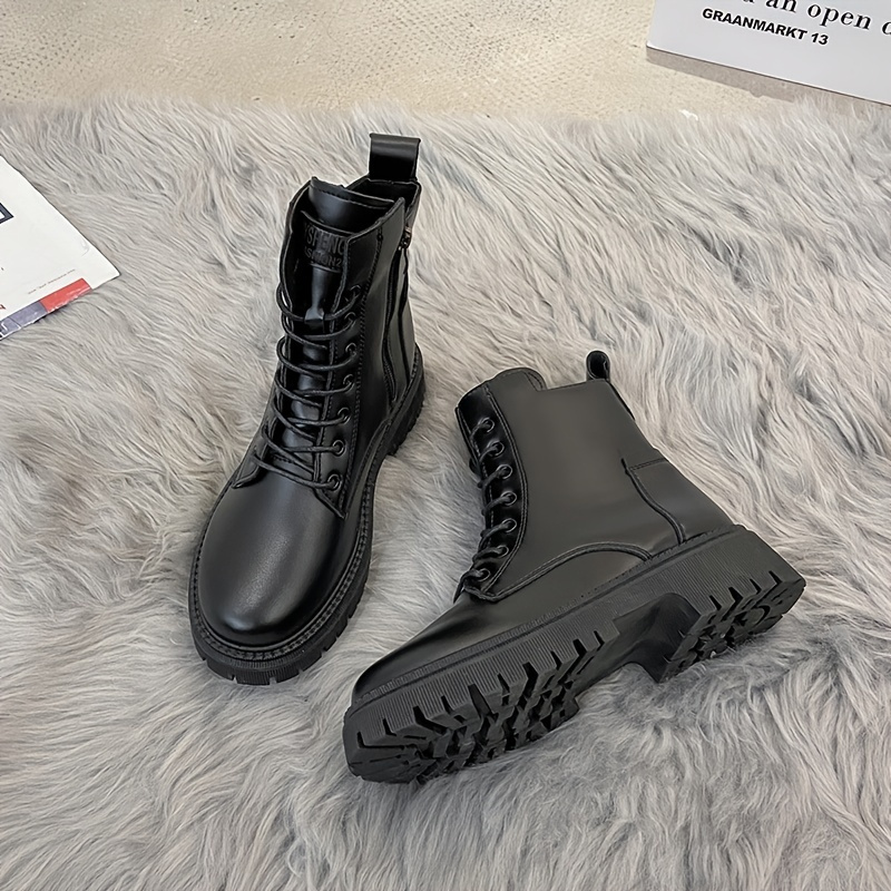 Womens Black Platform Combat Boots - Temu