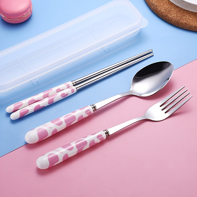 Hello Kitty Lunch Utensil Chopsticks Fork Spoon Carry Box Case Travel  Picnic SET