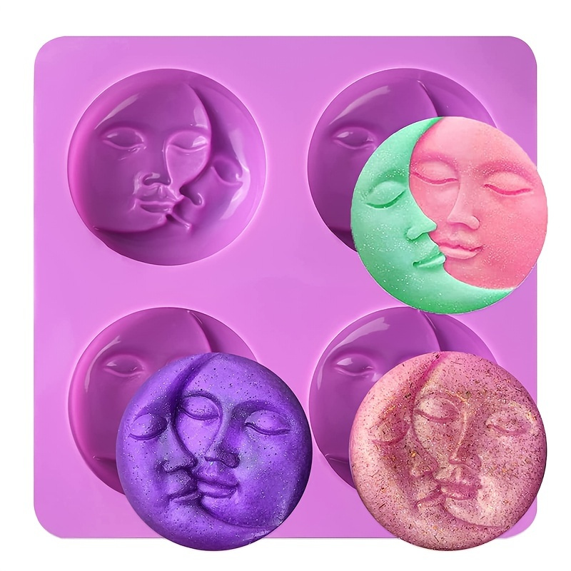 

4 Grid Round Double-sided Moon Face Diy Handmade Soap Mold Aromatherapy Plaster Mold Silicone Cake Mold Candle Baking