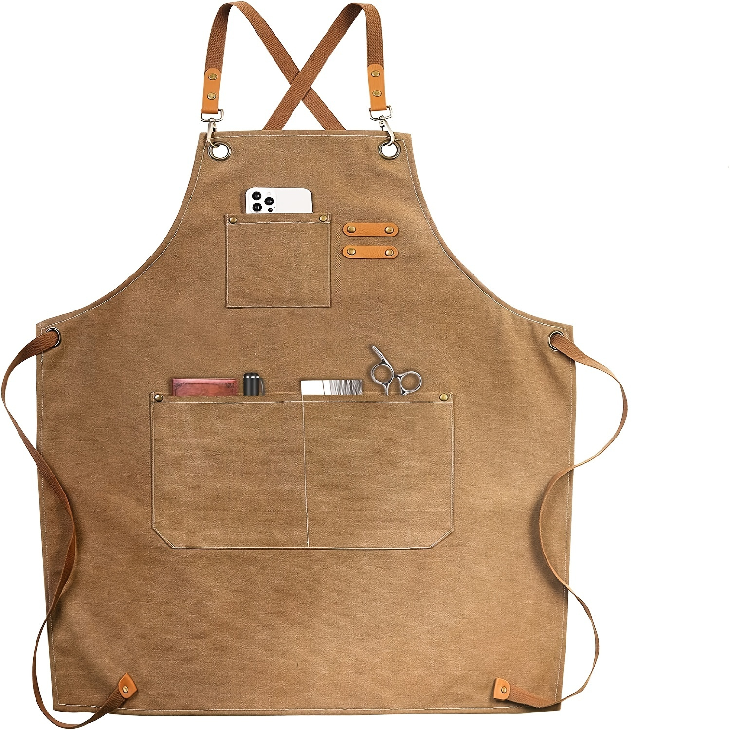 

1pc Cotton Canvas Cross Back Apron For Art Painting & Gardening, Apron With 3 Pockets, Waterproof, Adjustable