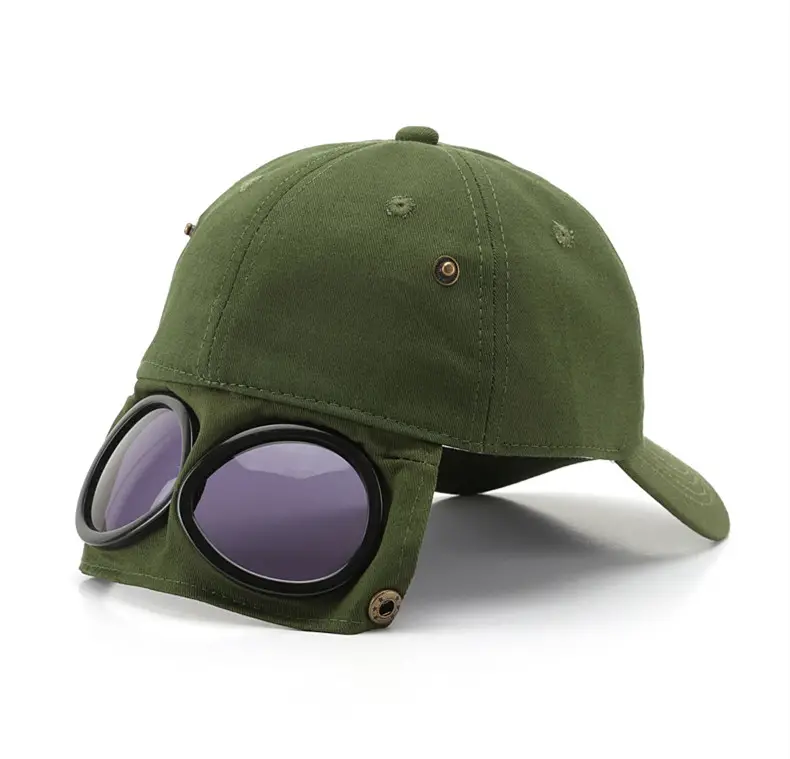 goggles baseball cap hat with foldable sunglasses peaked cap unisex retro pilot hat details 7