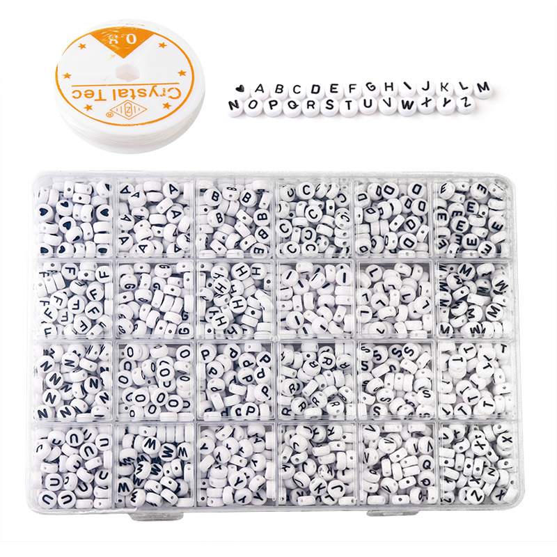 1200pcs Letter Beads Sorted Alphabet Beads White Letter Bead Kit Round  Letter Beads For Jewelry Mak