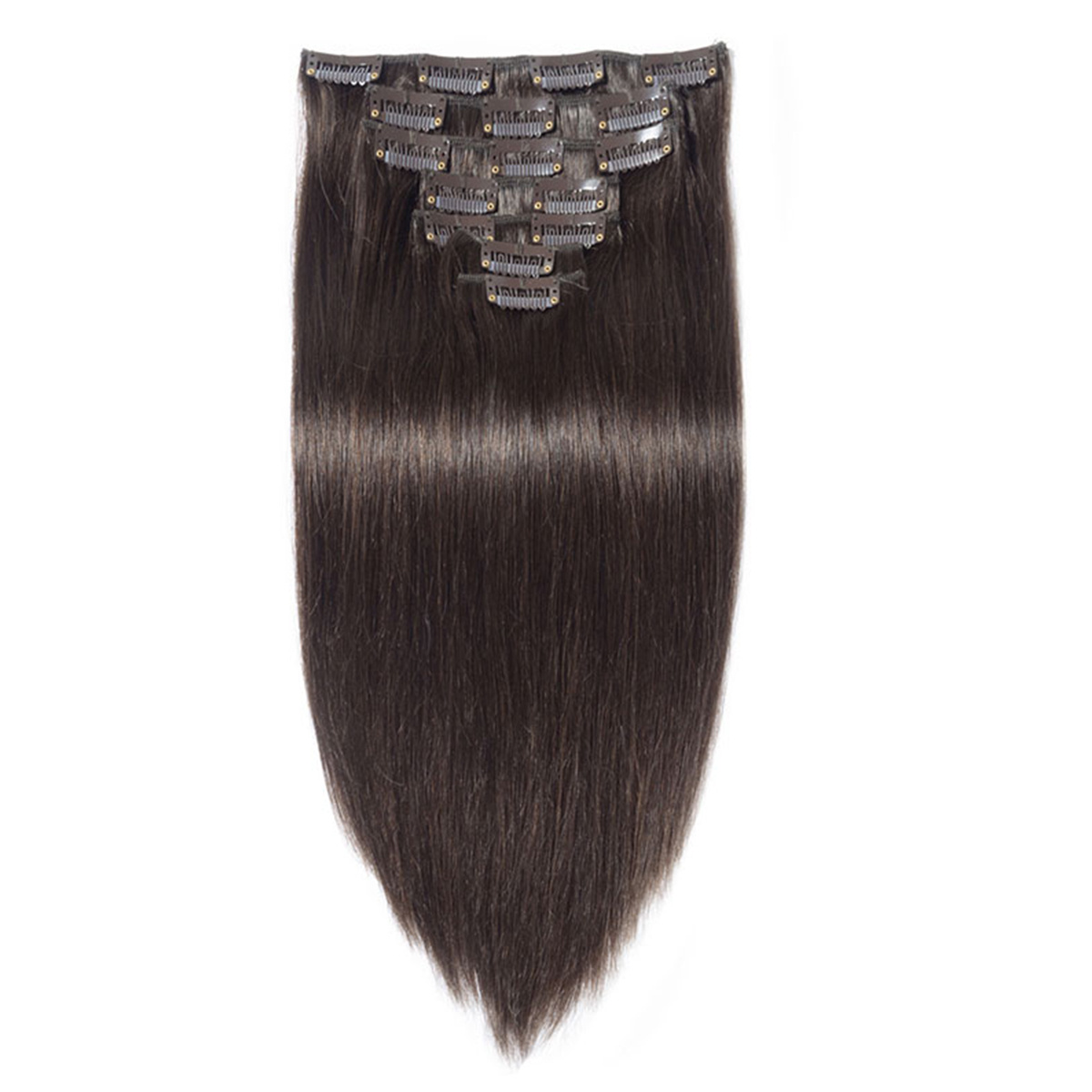 Brown Black - Elegant 14 Silk Seamless Clip In Human Hair Extensions 120g