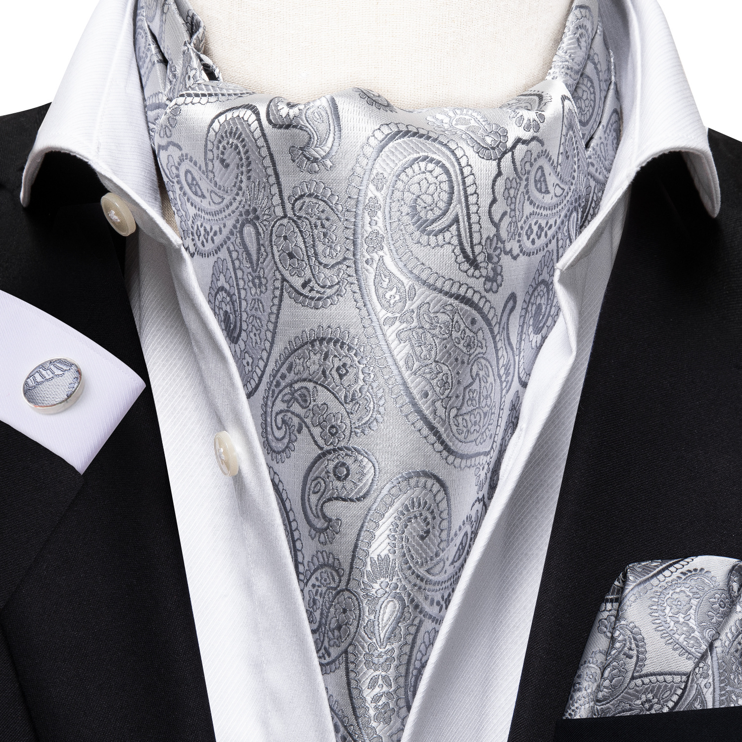 1pc Mens Cravat Tie Silk Ascot Paisley Scarf Self Ties Pocket
