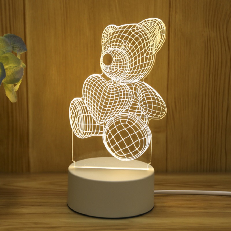 1pc Lampe de table de nuit pour enfants à LED acrylique 3D Love romantique  pour la maison Décoration de fête d'anniversaire Lampe de chevet de la