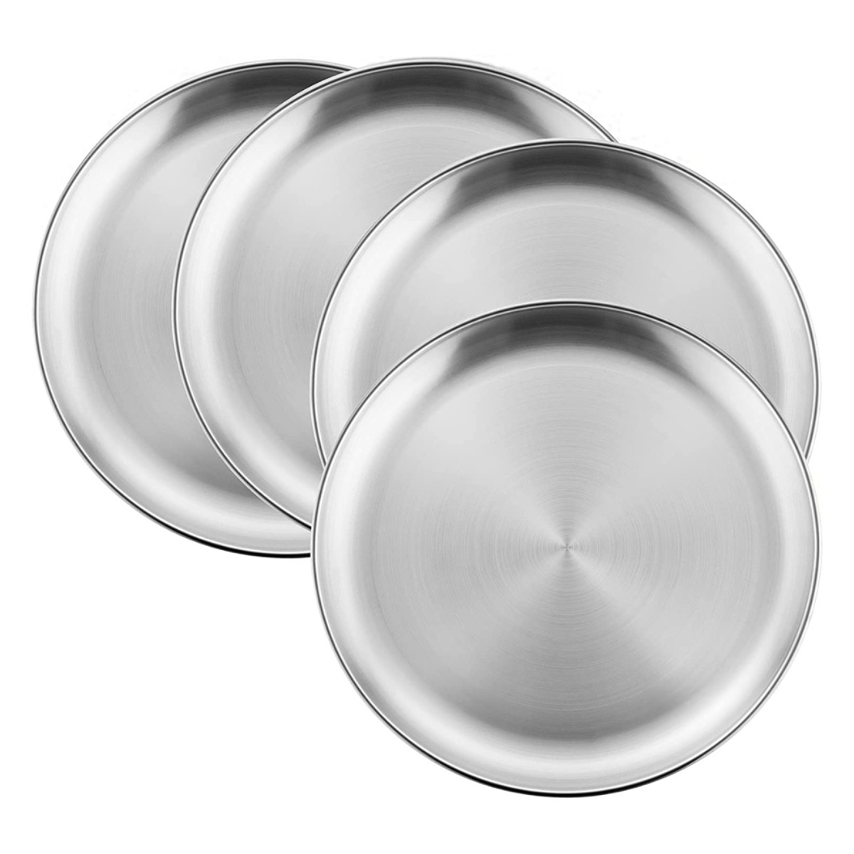 10 Pcs 18/8 Stainless Steel Plate 304 Stainless Steel Dishes 8 Inches Adult  Plates Reusable Camping Plates Dishwasher Safe Feeding Serving Flat Plate