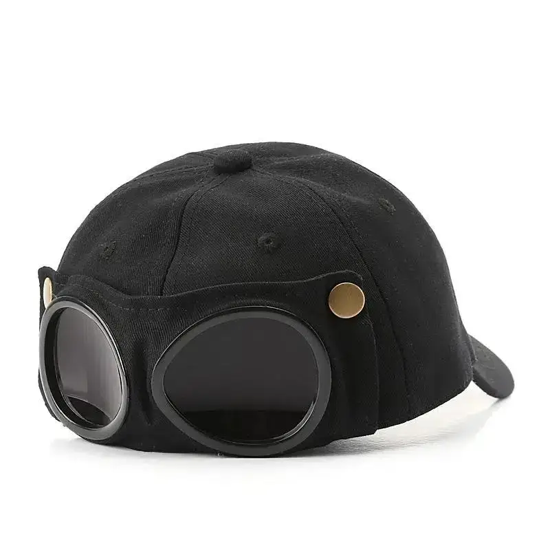 goggles baseball cap hat with foldable sunglasses peaked cap unisex retro pilot hat details 10