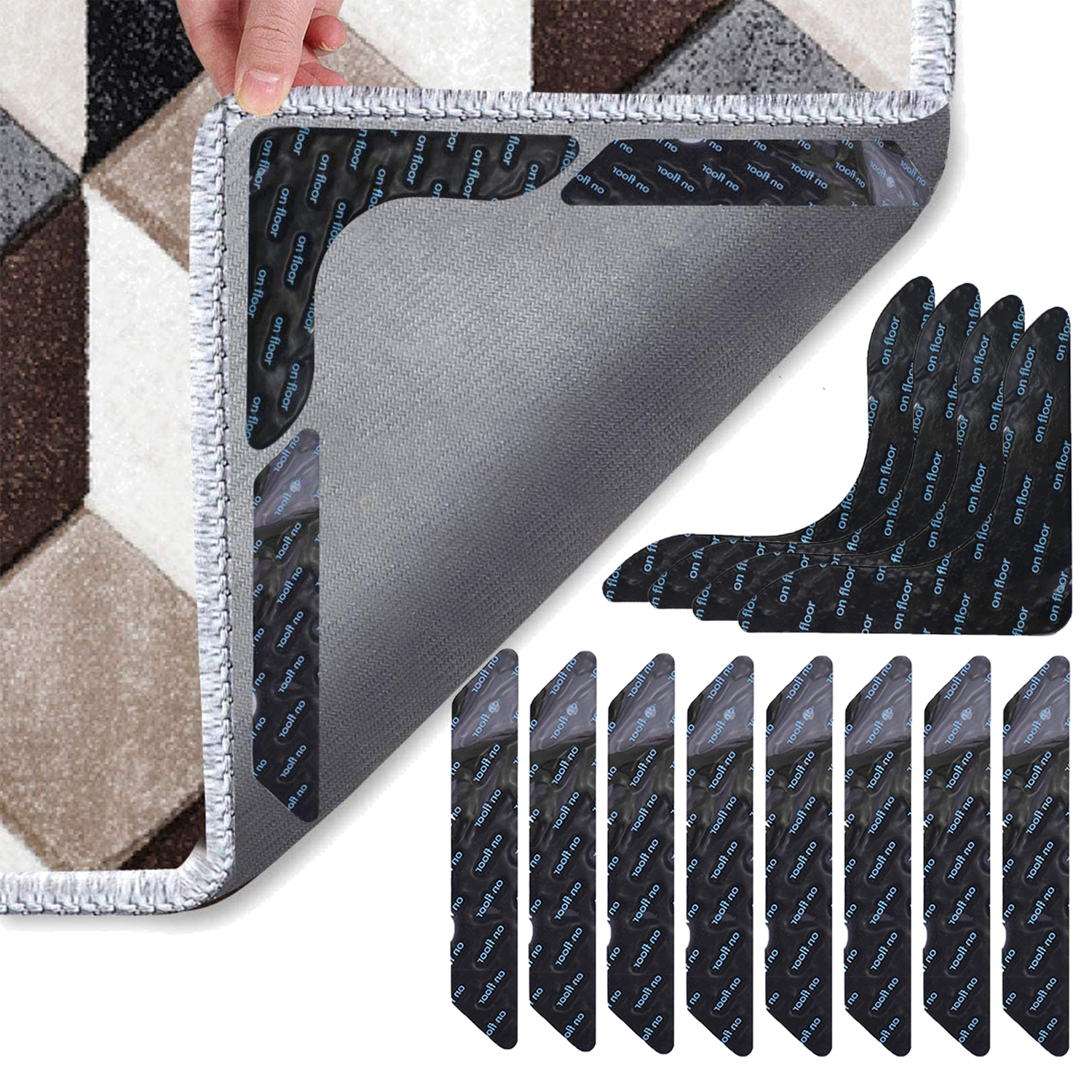 Paquete de 10 pinzas para alfombras, almohadillas antideslizantes para  suelos de madera dura, cinta antideslizante para alfombras de área,  alfombra