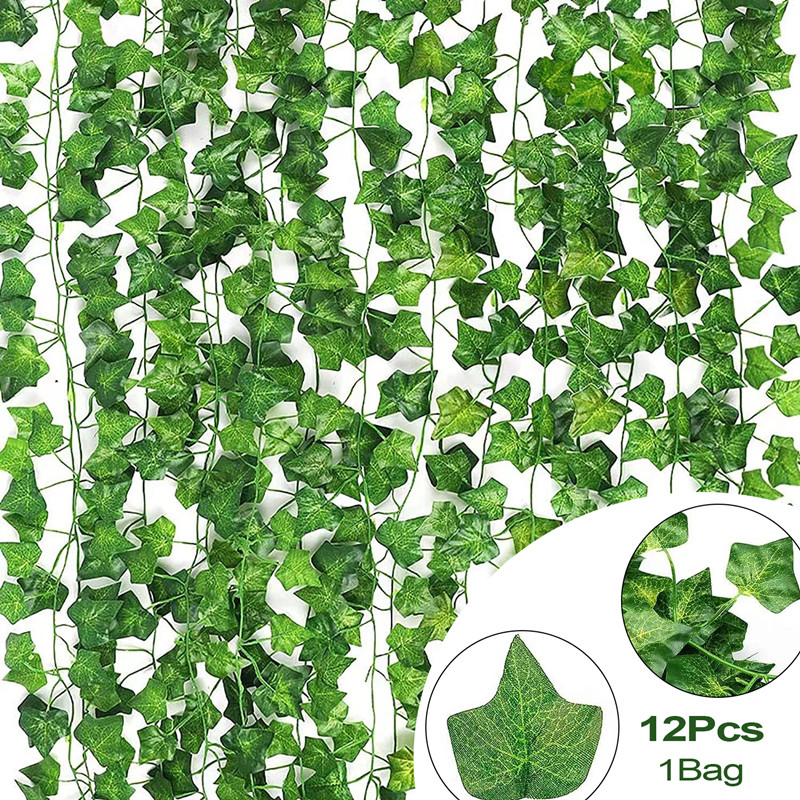 12pcs Fake Ivy Leaves Fake Vines Artificial Ivy, Silk Ivy Garland
