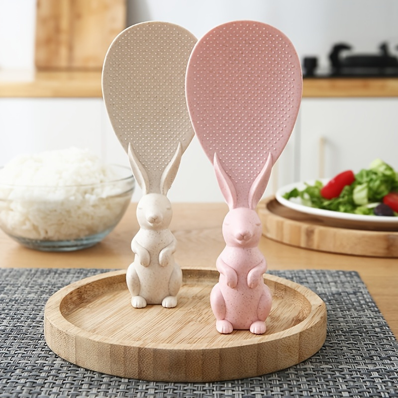

1pc Cute Rabbit Non-stick Rice Scoop, Bunny Shape Standable Rice Scooper, Household Rice Cooker Rice Spoon, Cartoon Rice Spoon