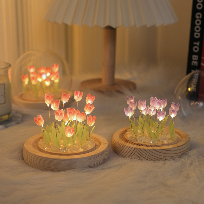 1 pz. Idea regalo tulipani per donne, idea regalo floreale per lei, regali  da donna per compleanno/Natale, regalo per mamma, decorazione con cupola di  vetro con luci al led per illuminazione notturna