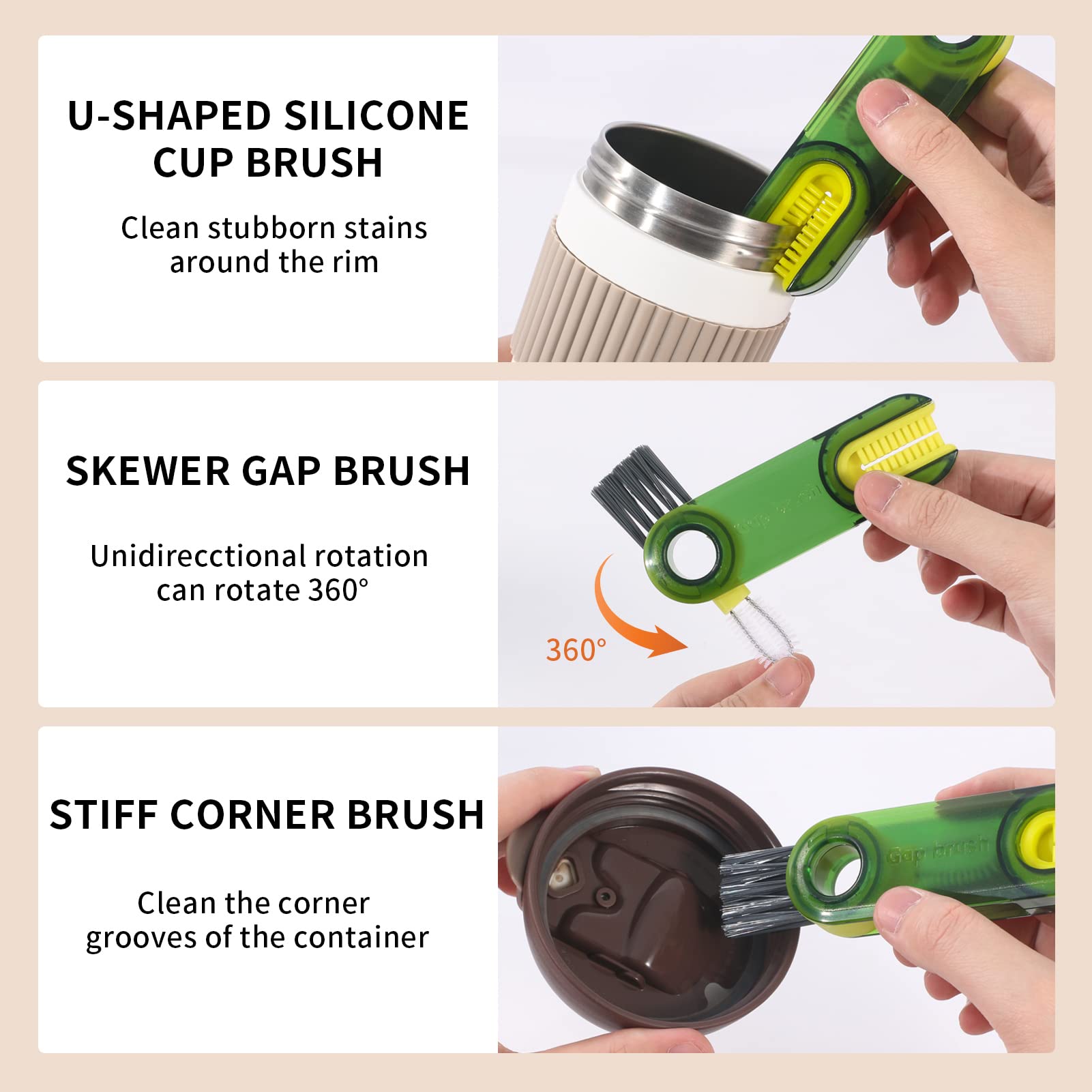 3 In 1 Bottle Gap Cleaner Brush Rotatable Multi-Functional Silicone Cup  Brush Creative Bottle Cleaning Brush Kitchen Accessories