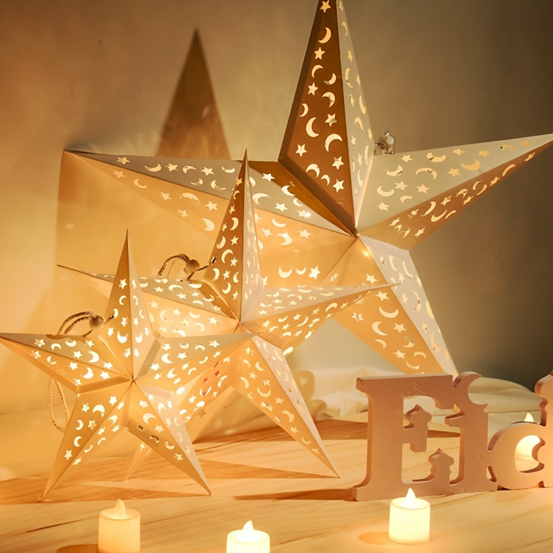 

1pc Hollow Cut-out Paper - Elegant Decorative Hanging Star For Party Supplies, Seasonal Festivals, Christmas, New Year, Ramadan Home & Event Decor, No Light Included - Suitable For 14+