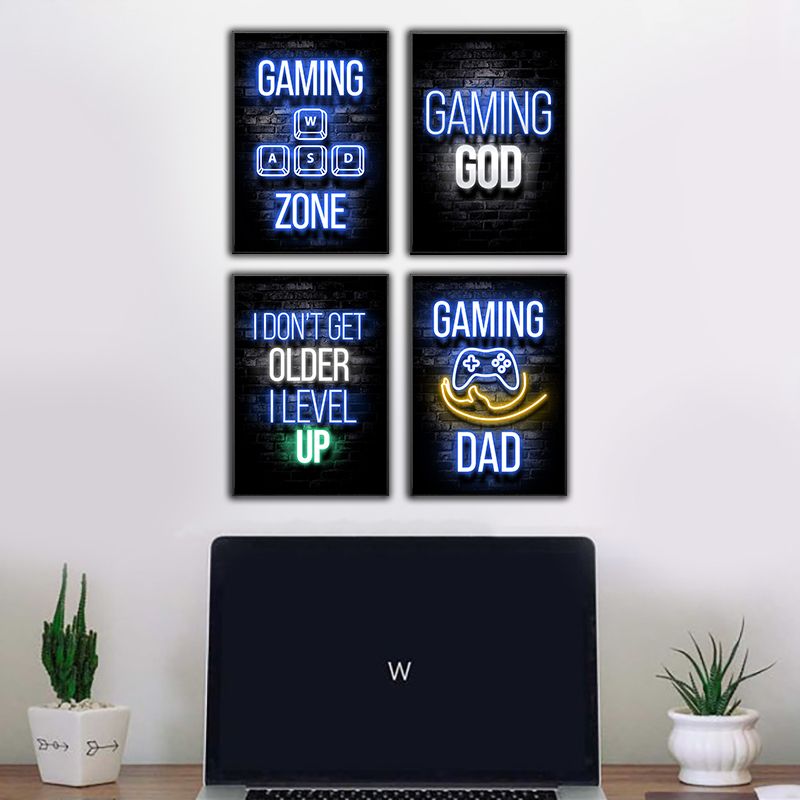 4pcs Set Blue Series Neon Game Sentence Posters Wall Art Painting Funny  Game Room Decor - Home & Kitchen - Temu