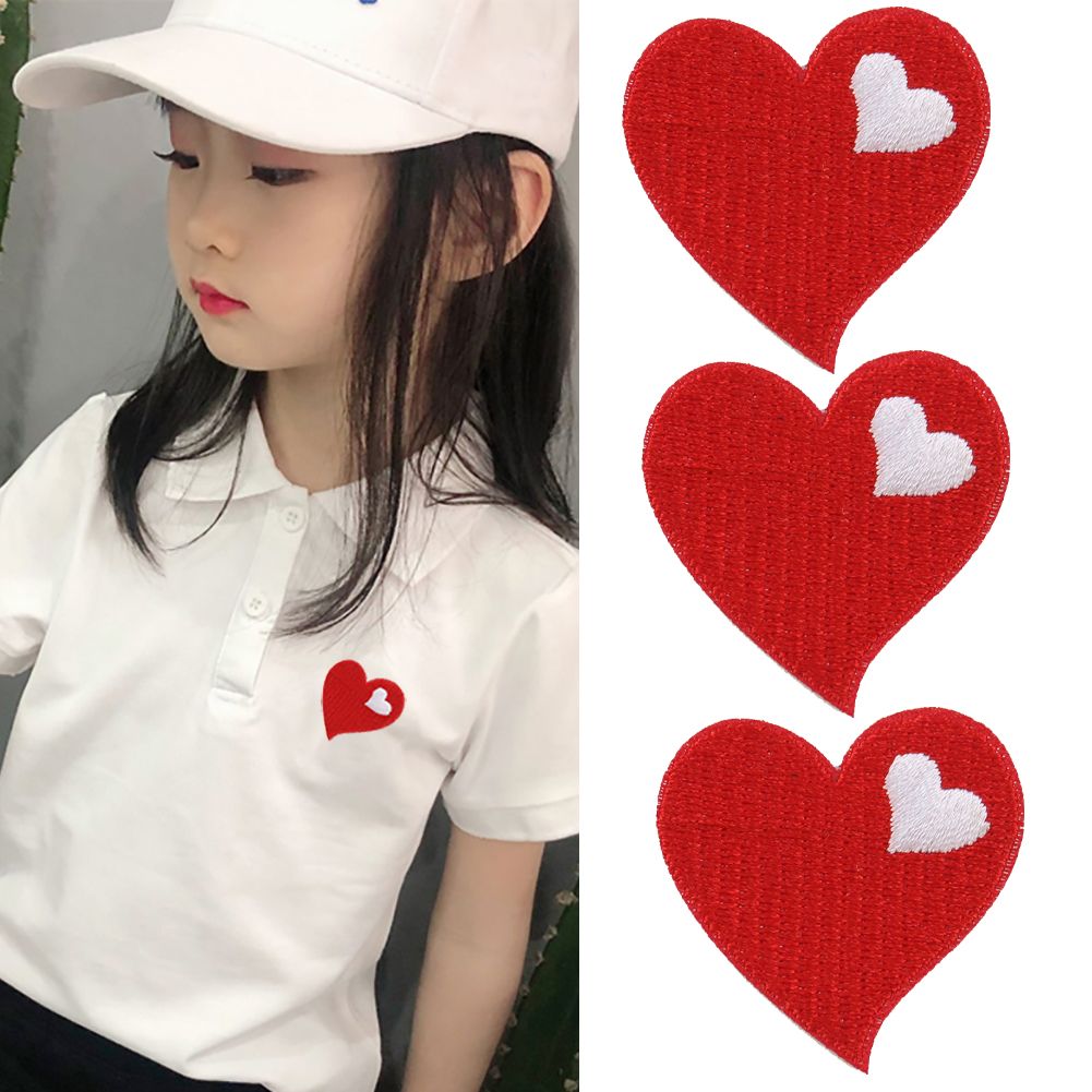 24 Pieces Red Heart Patches, Iron on Patch Sew on Heart Shape Patches Embroidered Applique DIY Patches for Clothing Jackets Jeans Hats Socks Bags