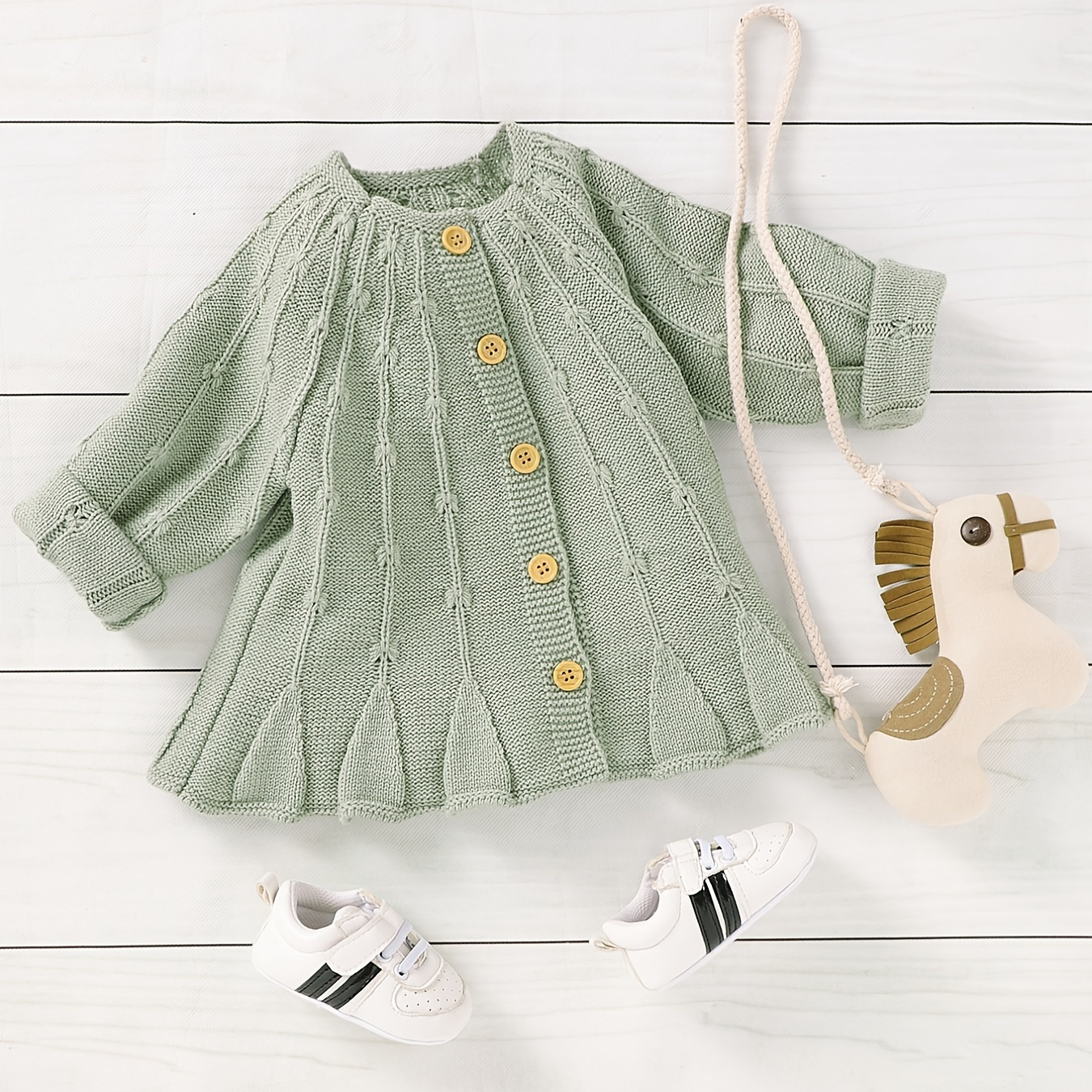 Infant Ruffle Cardigan Sweater Long Sleeve Button Down Solid Color Knitted Tops For Baby Girls Toddler Clothes