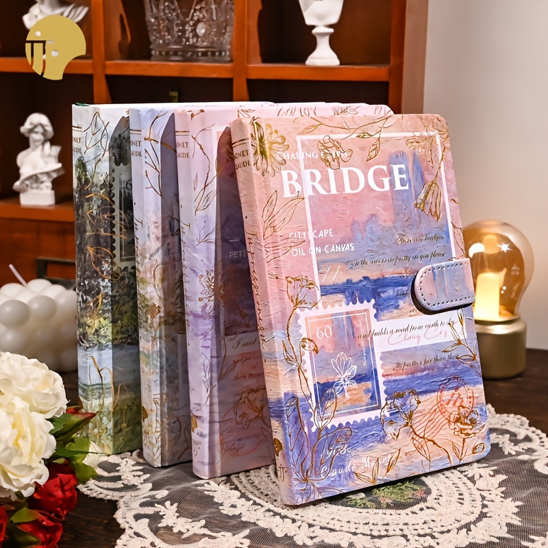 

1pc Oil Painting Impression Magnetic Buckle Book With 96 Sheets 192 Pages Full Color Inside Notebook