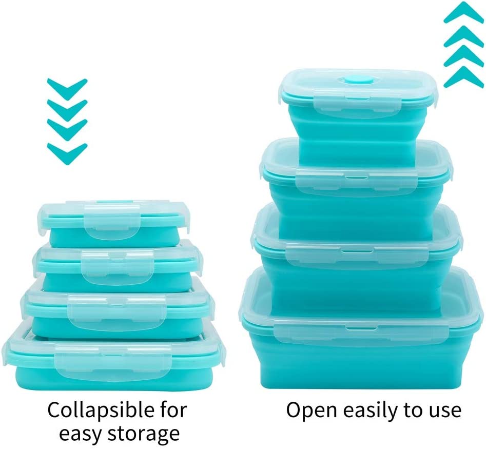 DeLONGHI vech collapsible food storage containers with bpa free airtight  plastic lids,silicone meal prep container for kitchen or kids