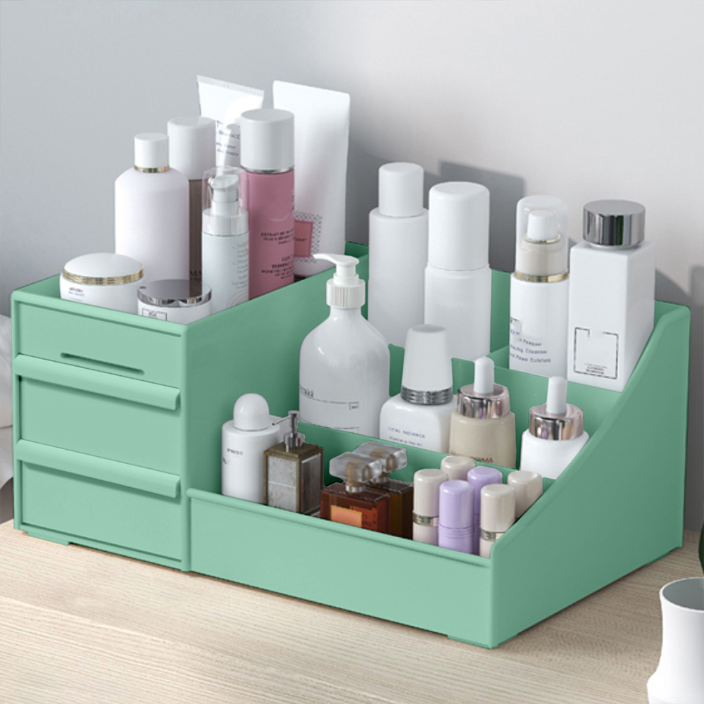 Cosmetic Storage Box Makeup Holder Dustproof Desktop Makeup Organizer for  Blue 