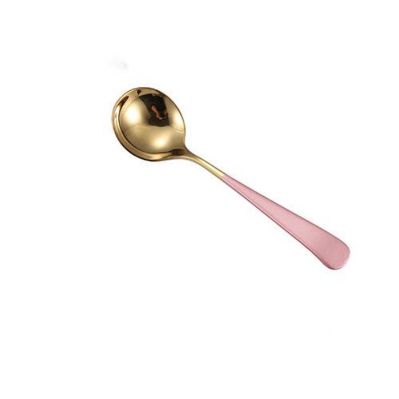 1pc Gold Stainless Steel Long Soup Spoon Cooking Utensils Pink