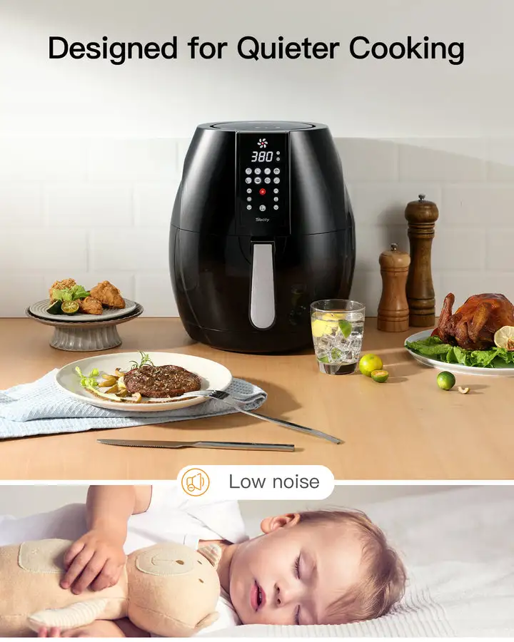 1pc air fryer large capacity lcd digital touch screen water based non stick coating grill rack and frying basket details 5
