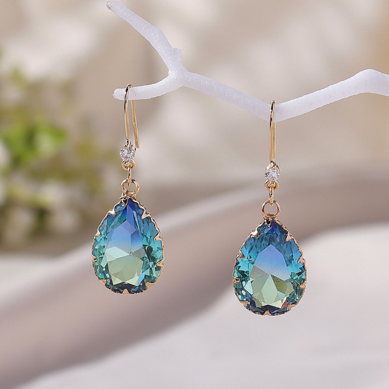 colorful glass drop earrings with shiny zircon 1 pair temperament hook earrings sweet jewelry copper zircon crystal glass polychrome 5