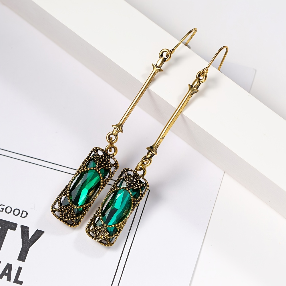 

Long Green Stone Drop Dangle Earrings Vintage Ear Jewelry Gift For Women 1pair