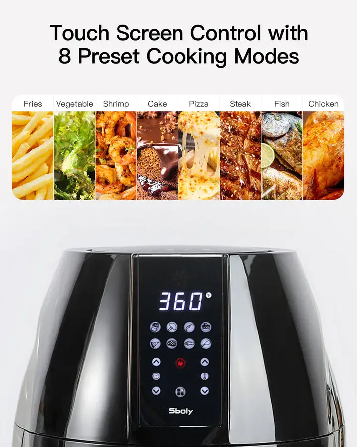 1pc air fryer large capacity lcd digital touch screen water based non stick coating grill rack and frying basket details 1