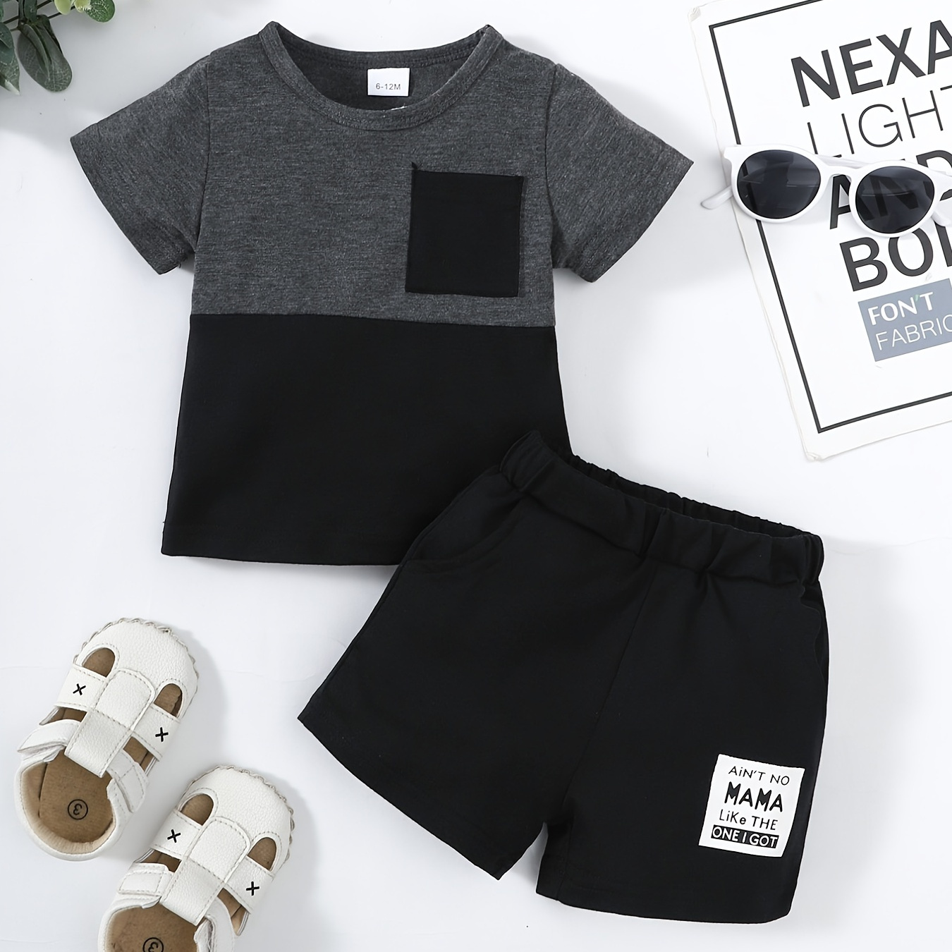 Toddler Boys Colorblock T-shirt + Matching Shorts Baby Kids Clothes Summer