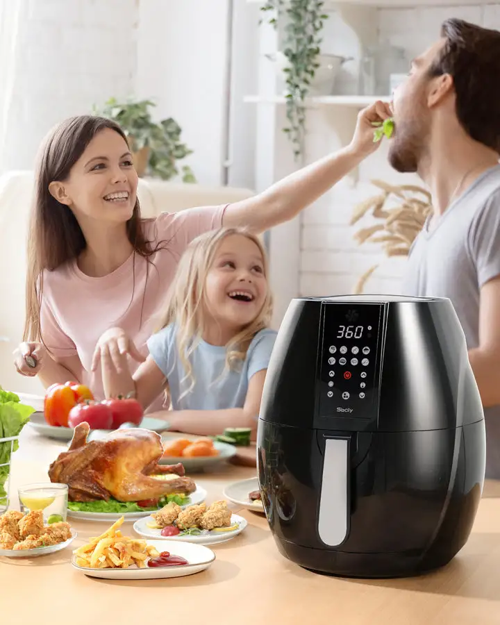 1pc air fryer large capacity lcd digital touch screen water based non stick coating grill rack and frying basket details 6