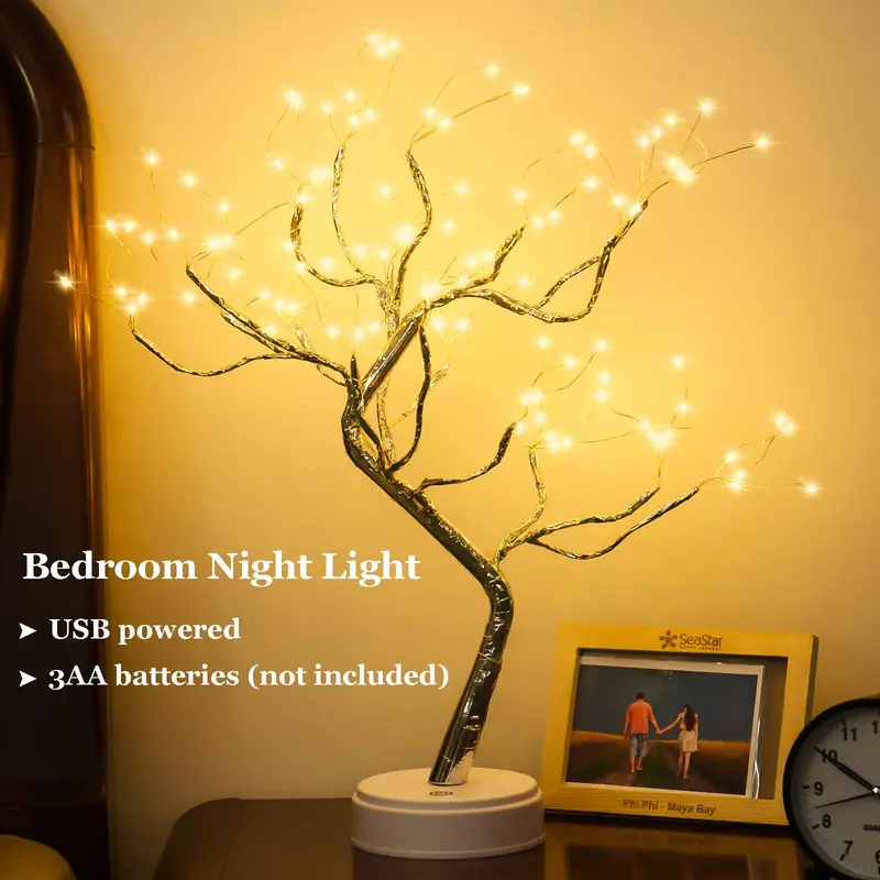 1 件桌面盆景树装饰灯带 108 LED USB 或 AAA 电池供电的 DIY 人造树灯适用于卧室家庭聚会户外使用细节 1