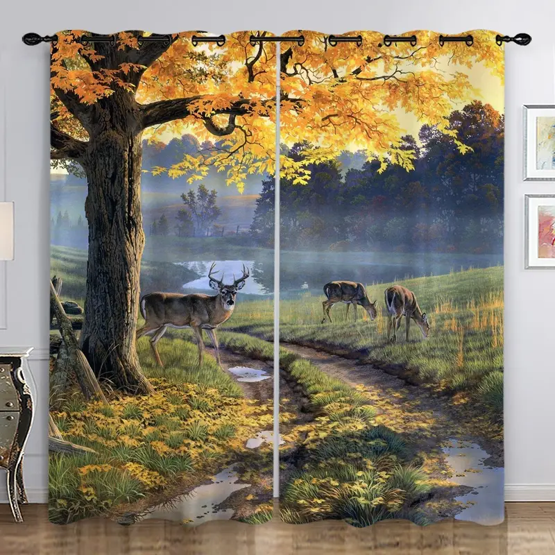 Moose Curtains Fall Forest Wildlife Lakes Natural Landscape Temu