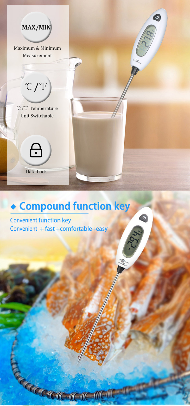 Food Thermometer For Water Kitchen Cooking Meat Milk Food Easy To