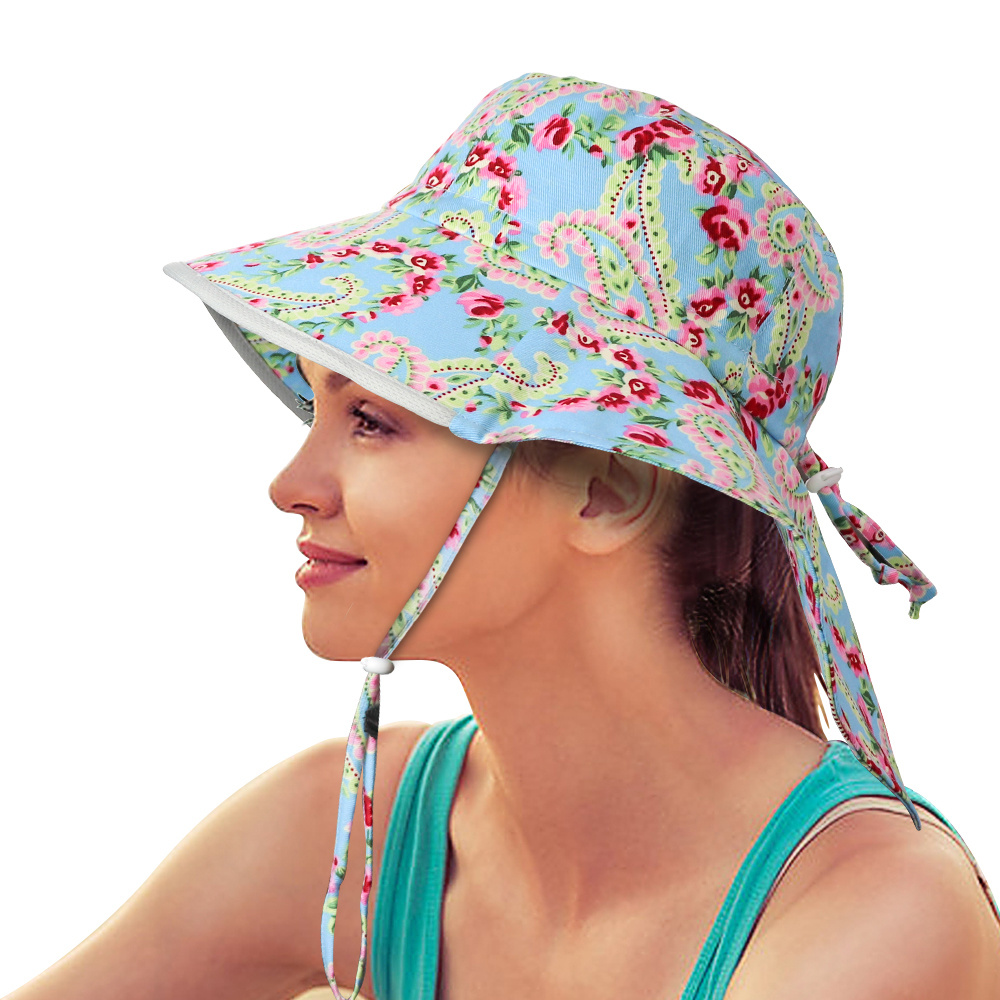 Floral Print Foldable Sun Hat, Wide Brim Adjustable Elastic Bucket Hat, Fishing Hat for Fishing Boating Hiking Trekking Camping,Temu