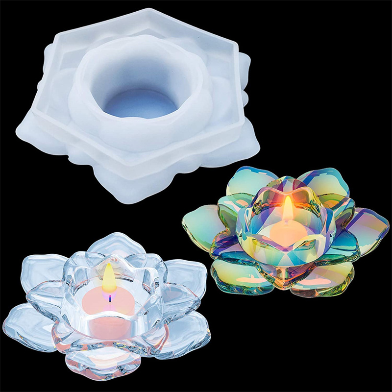 1pc Lotus Tealight Candle Holder Resin Mold Candlestick Holder Holder Silicone Mold