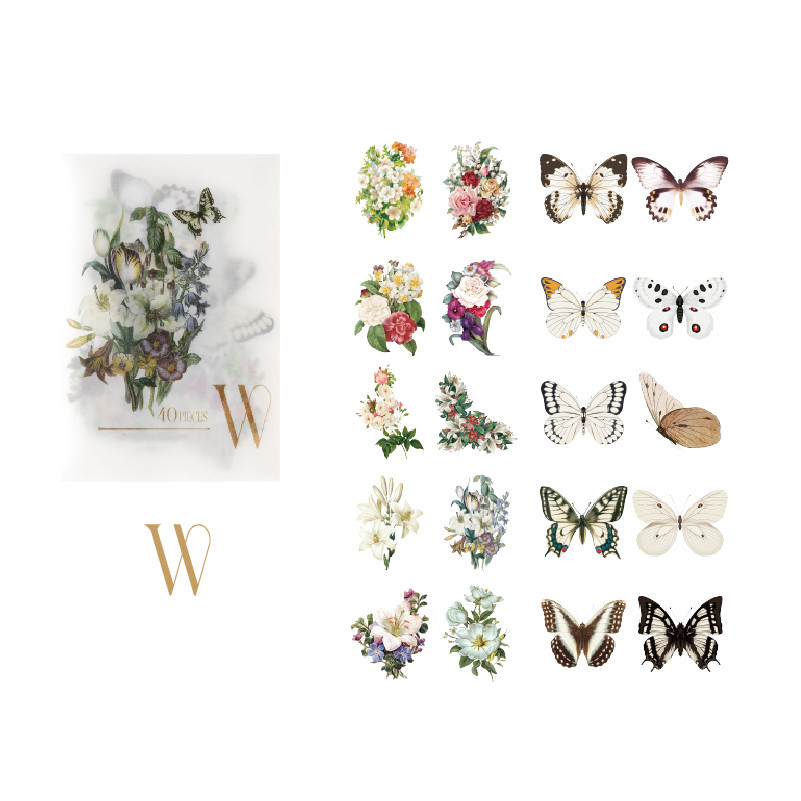 22 Vintage stickers flowers, butterfly