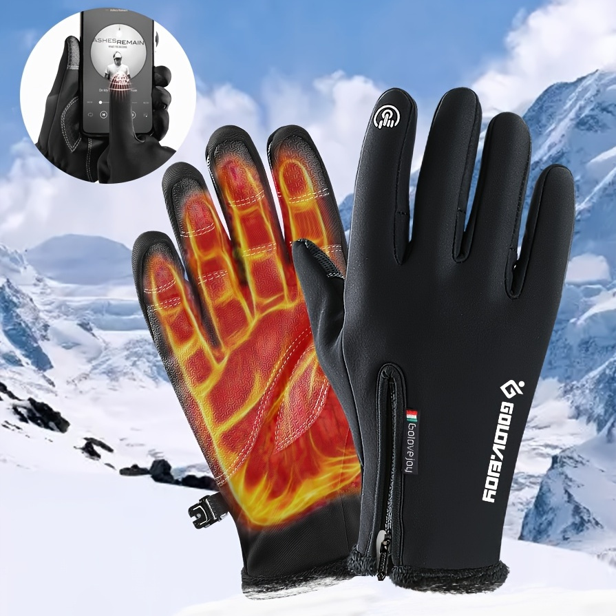 

Winter Velvet Gloves With Zipper For Men And Women, Waterproof, Windproof, Touch Screen, For Outdoor Cycling, Motorcycle & Skiing